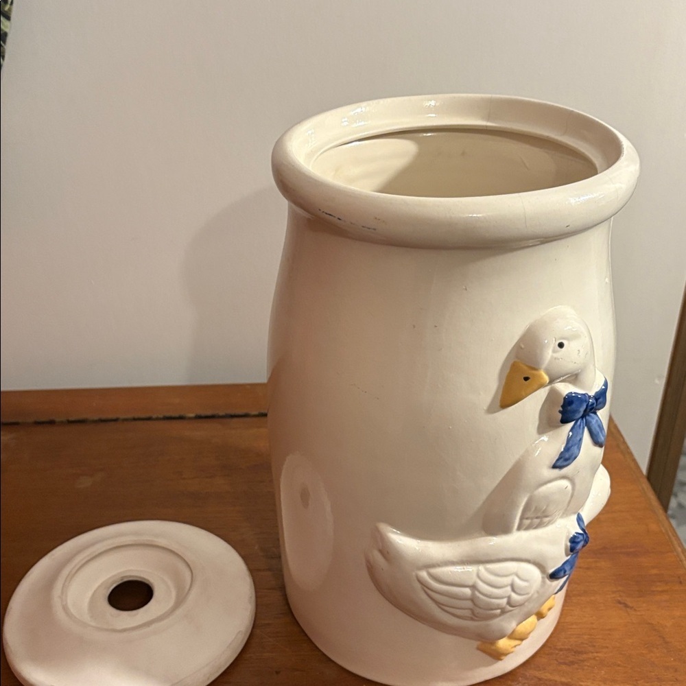 Large Country Geese Ducks Ceramic Butter Churner Crock Vintage 80s Rustic Farm - Picture 13 of 17